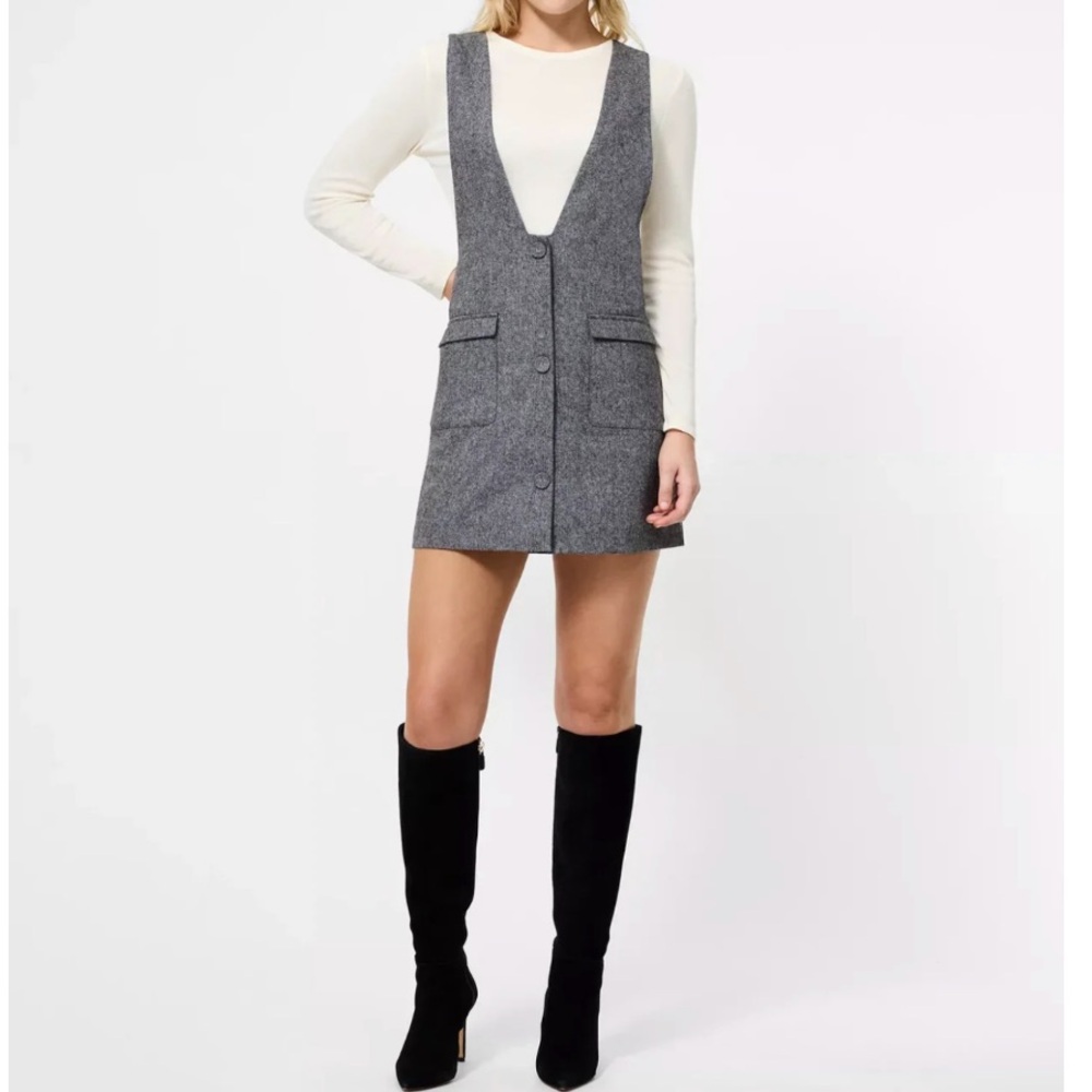 French Connection V-Neck Shift Mini Wool Blend Dress Size 8 New